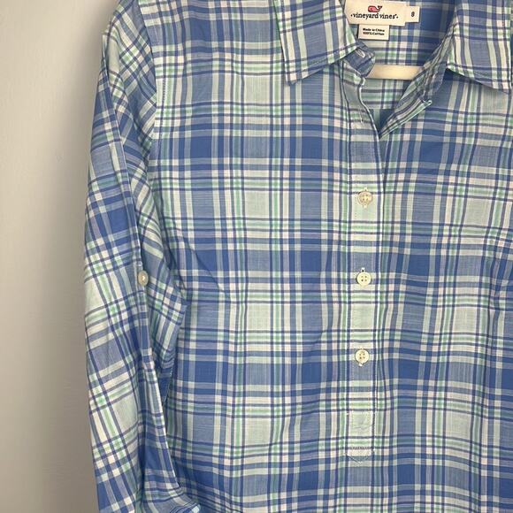 Vineyard Vines women’s popover plaid roll sleeve top size 8 100% cotton - Picture 3 of 8